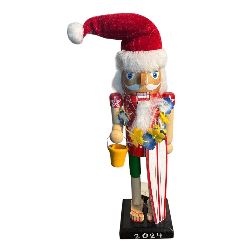 Wooden Red Surfer Nutcracker 2024 Beach Christmas Decor 11"